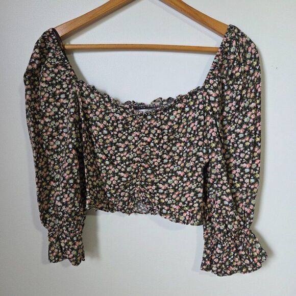 NEVER WORN DRESS FORUM RUCHED SMOCKED DITSY FLORAL BOHO TOP SIZE M - Picture 1 of 13